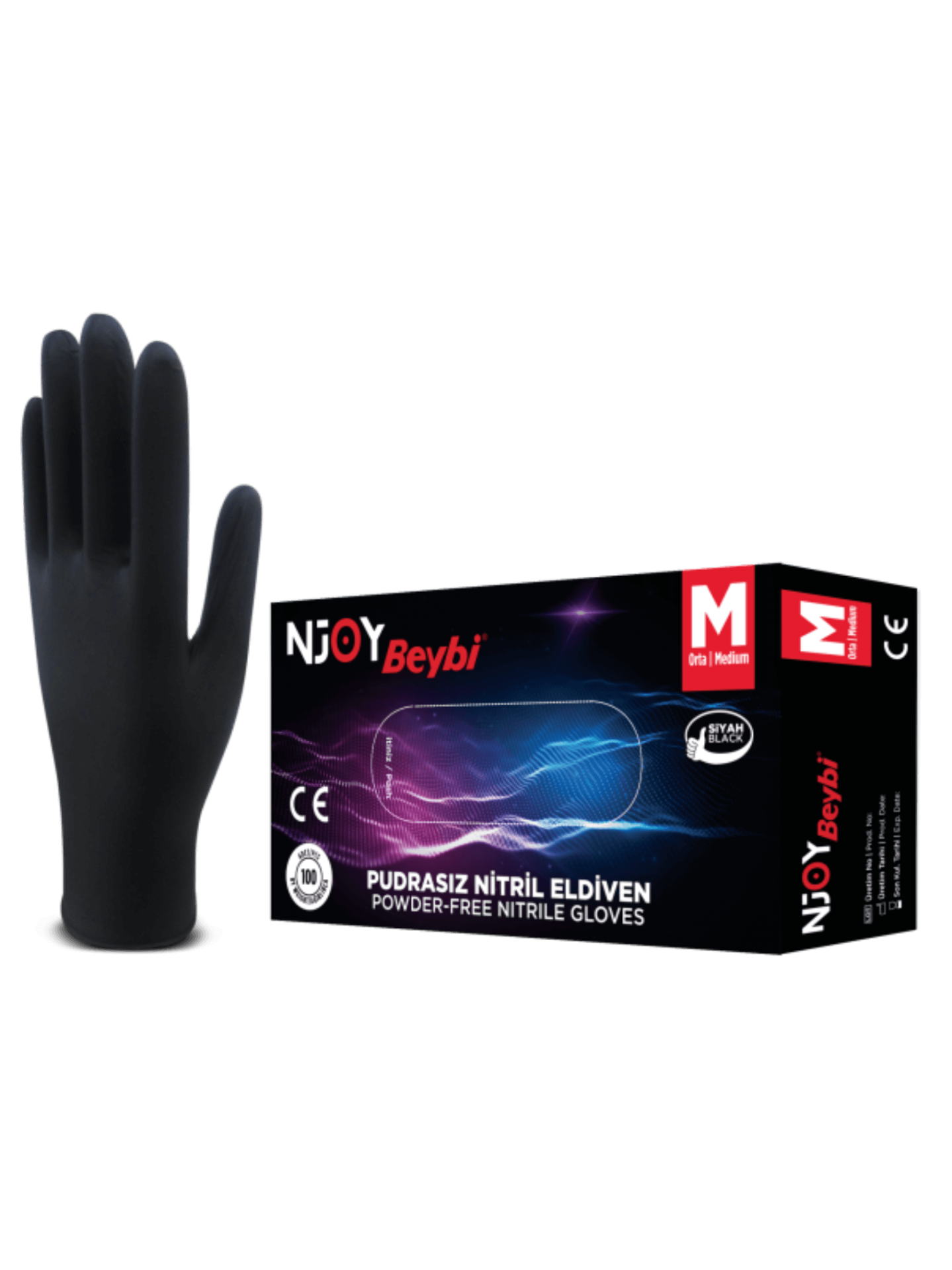 Njoy Pudrasız Siyah Nitril Eldiven - 100'lük Kutu