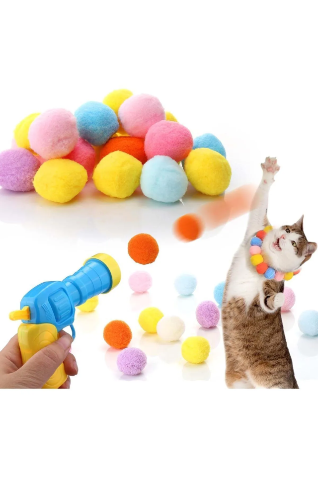 Tabancalı Hareketli 20 Peluş Toplu Top Atan İnteraktif  Kedi Oyuncağı