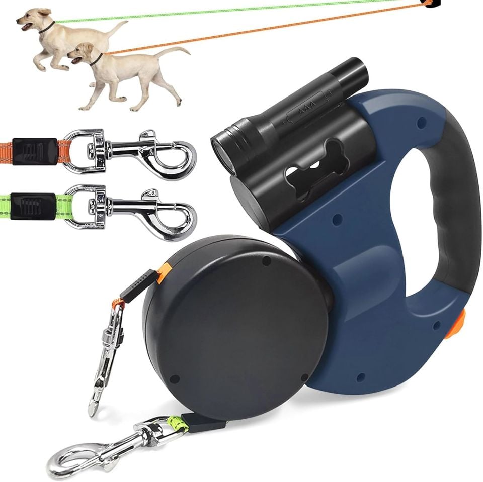 Çift geri çekilebilir köpek tasması, 2 köpek için çift tasma, ışıklı köpek tasması,3 metre
