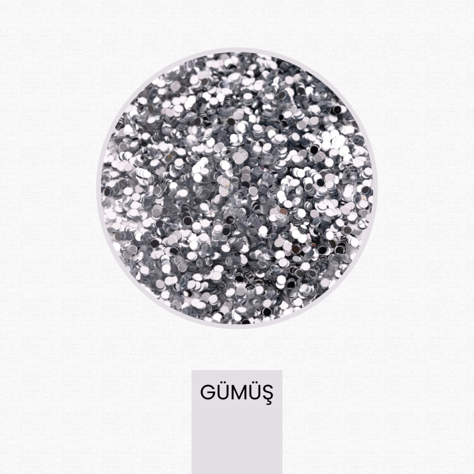 Gümüş Glitter Yuvarlak Epoksi-Nail Art-Makyaj Süsleme Pulu