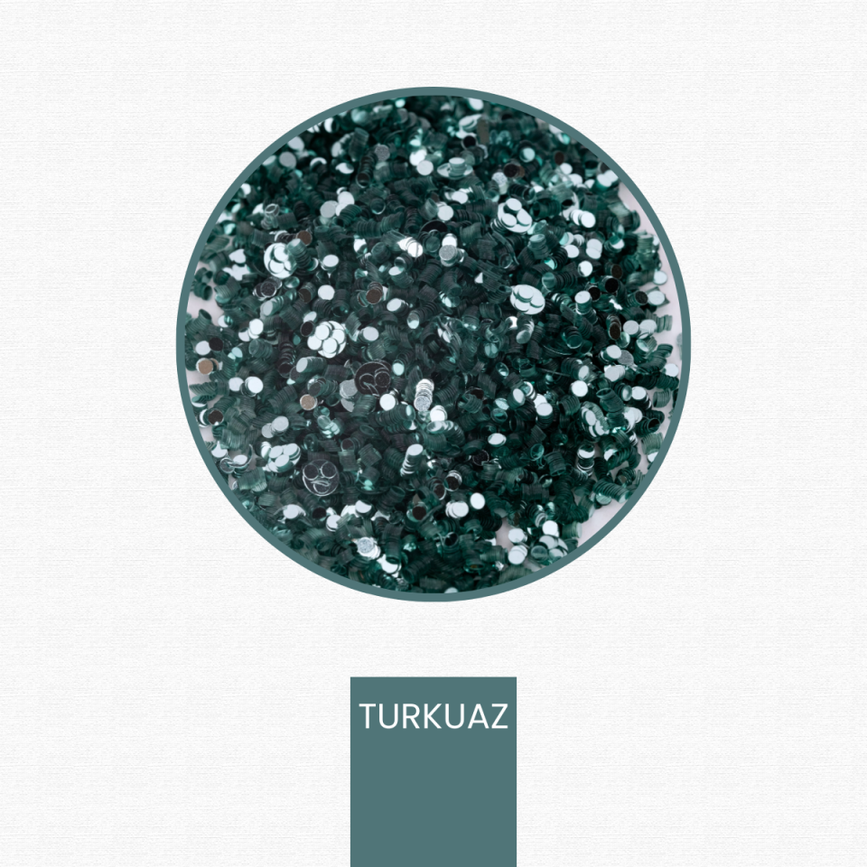 Turkuaz Glitter Yuvarlak Epoksi-Nail Art-Makyaj Süsleme Pulu