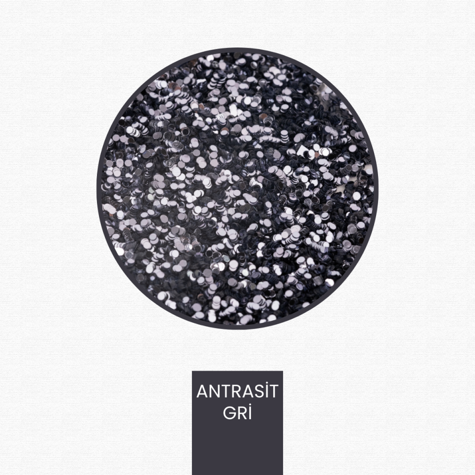 Antrasit Gri Glitter Yuvarlak Epoksi-Nail Art-Makyaj Süsleme Pulu