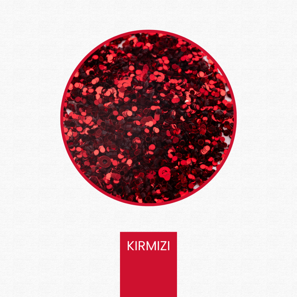 Kırmızı Glitter Yuvarlak Epoksi-Nail Art-Makyaj Süsleme Pulu
