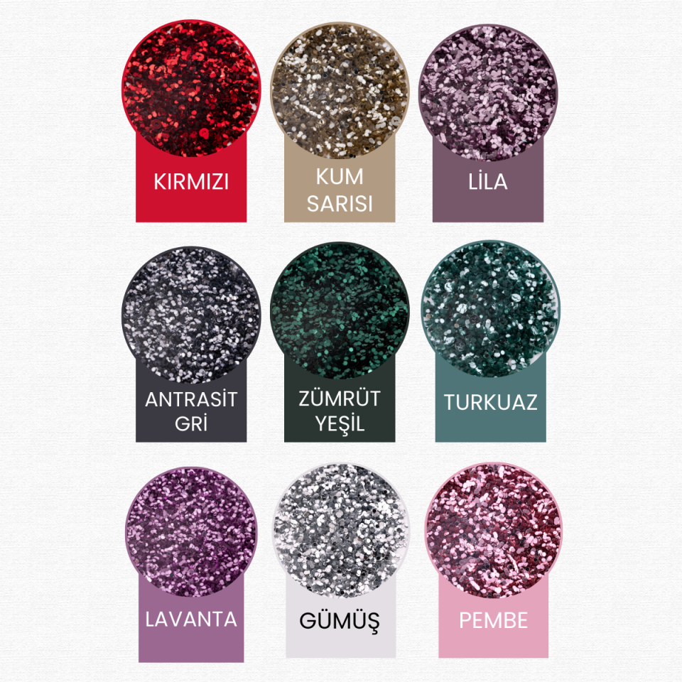 Glitter Set 9 Renk Yuvarlak Epoksi-Nail Art-Makyaj Süsleme Pulu