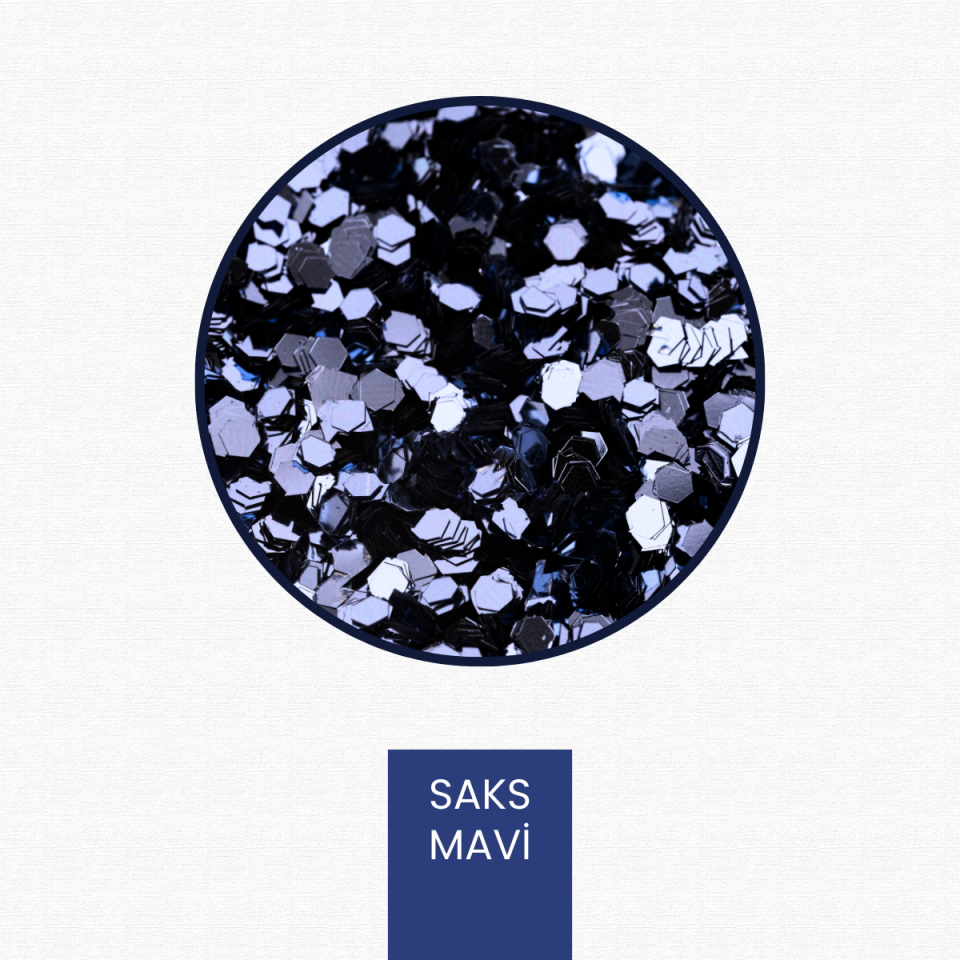 Saks Mavi Glitter Altıgen Epoksi-Nail Art-Makyaj Süsleme Pulu