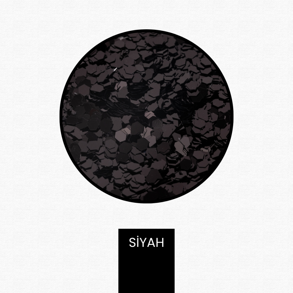 Siyah Glitter Altıgen Epoksi-Nail Art-Makyaj Süsleme Pulu