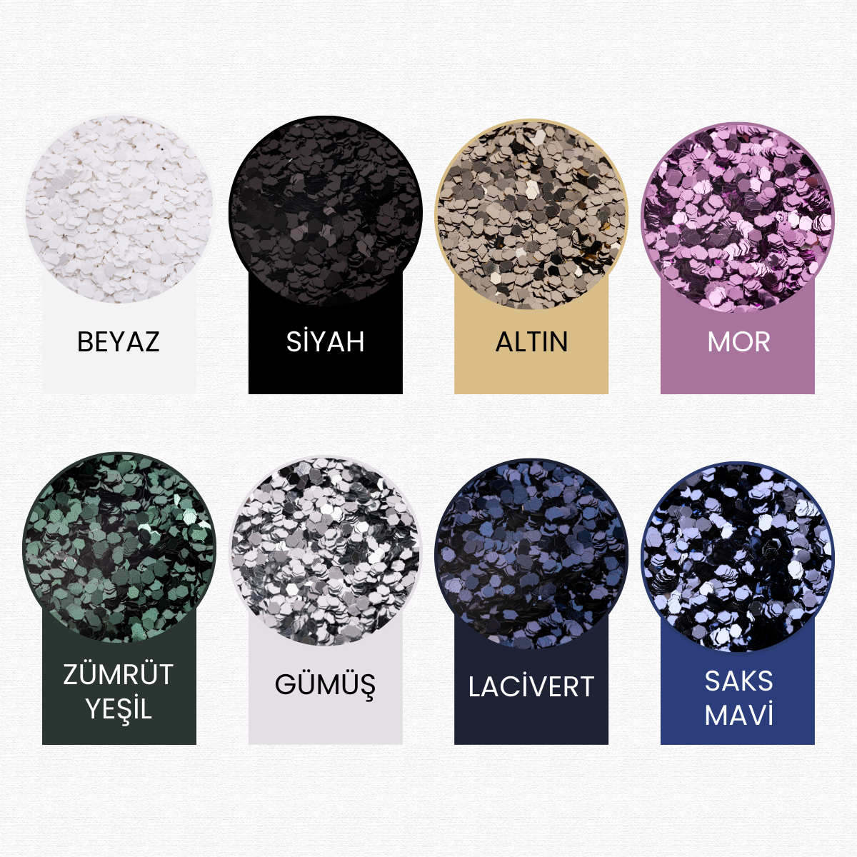 Glitter Set 8 Renk Altıgen Epoksi-Nail Art-Makyaj Süsleme Pulu