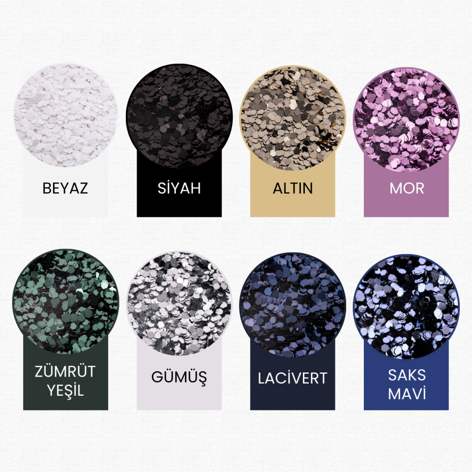Glitter Set 8 Renk Altıgen Epoksi-Nail Art-Makyaj Süsleme Pulu