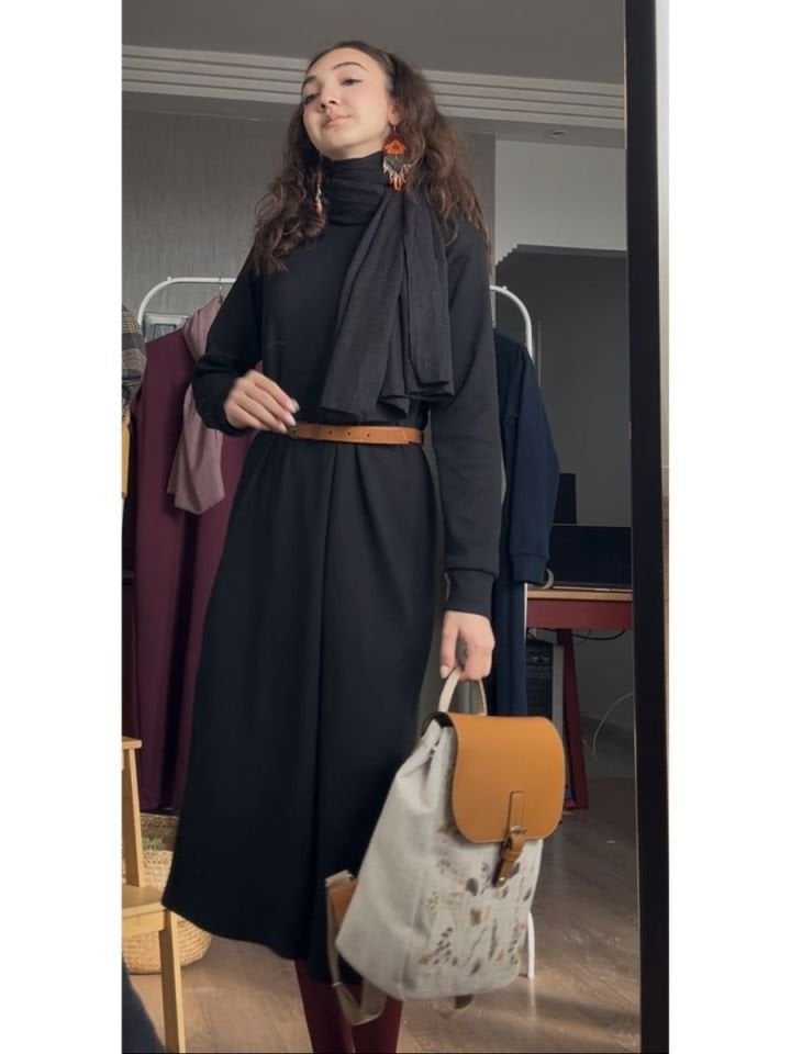 Kaşkorse Tunik Siyah + Crash Bambu Şal