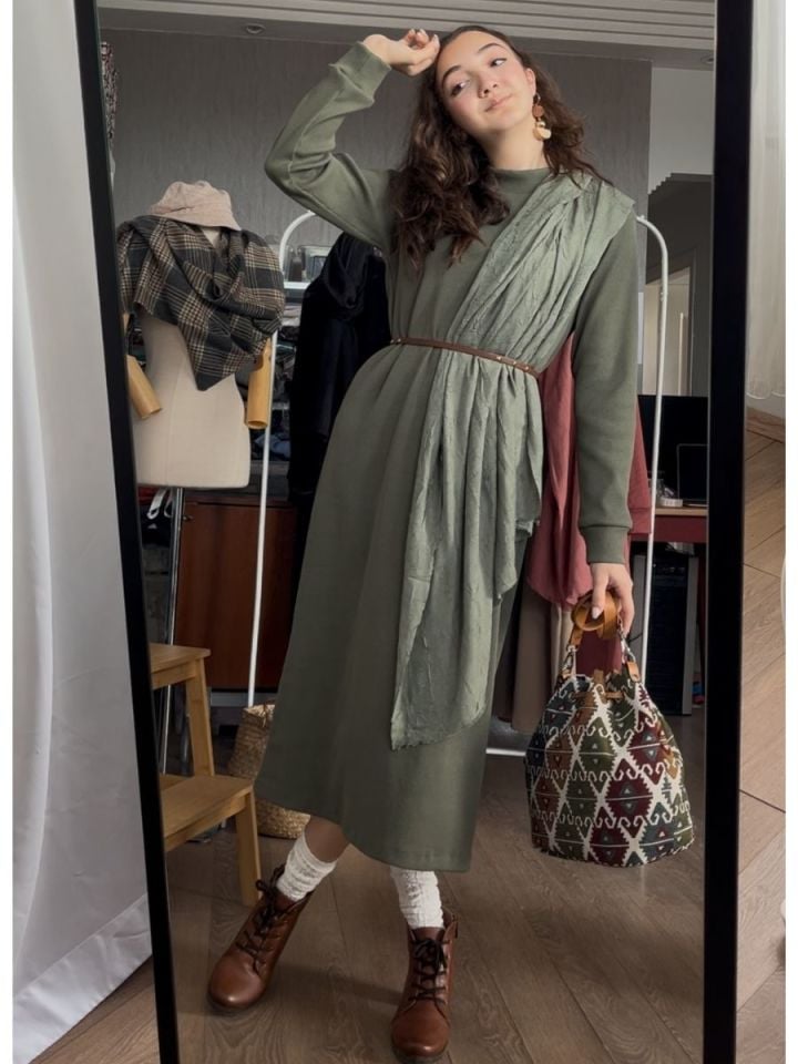 Kaşkorse Tunik Yeşil + Crash Bambu Şal