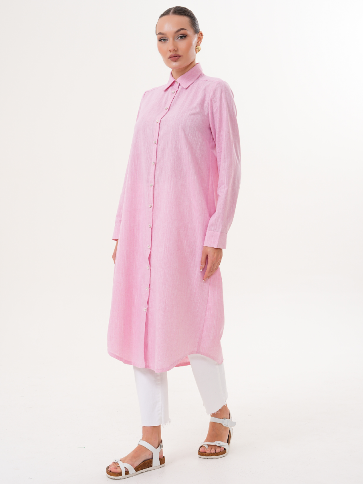 Basic Pamuklu Tunik Pembe + Şal Hediyeli