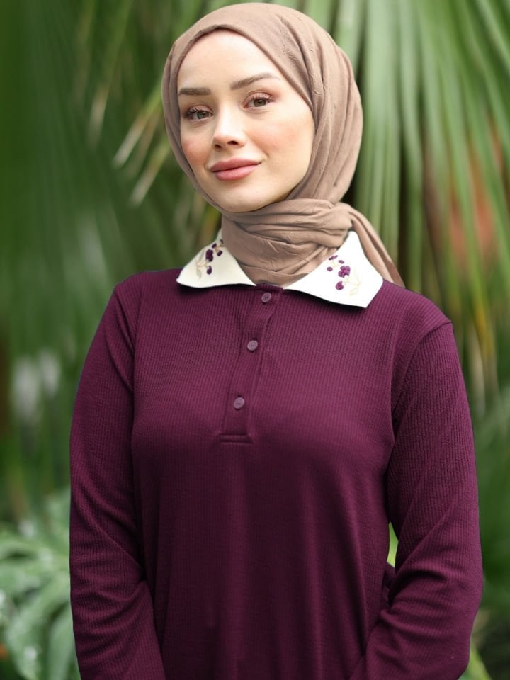Polo Yaka Kaşkorse Tunik Mürdüm