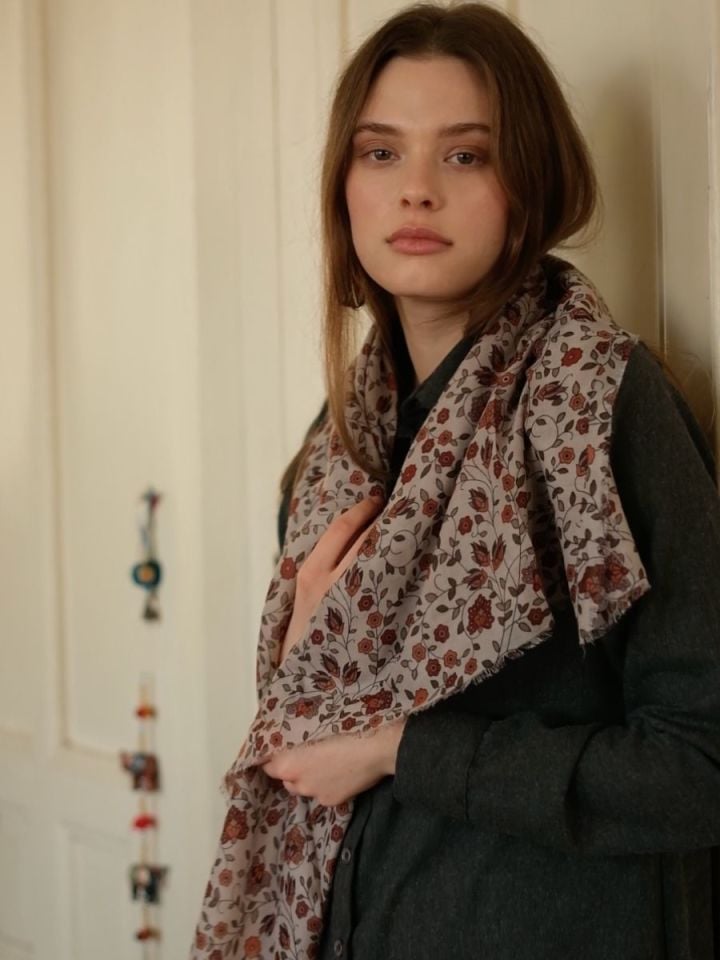 Basic Flanel Tunik Koyu Antrasit + Pamuklu Desenli Eşarp