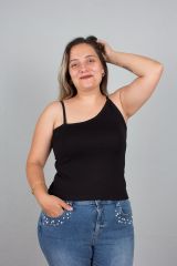 Büyük Beden Kadın Giyim Asimetrik Askılı Viskon Siyah Body