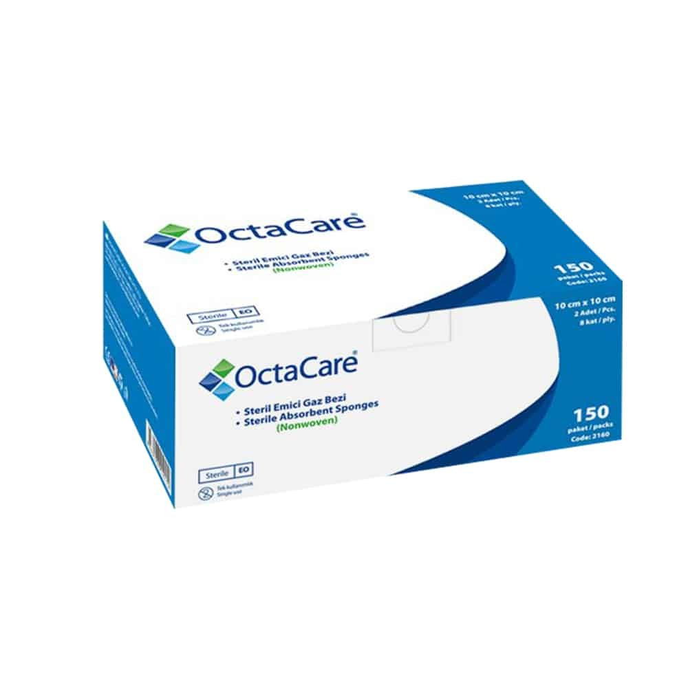 OctaCare Steril Emici Gaz Bezi 10×10 cm 8 Katlı İkili Steril Paket 150 Kutu