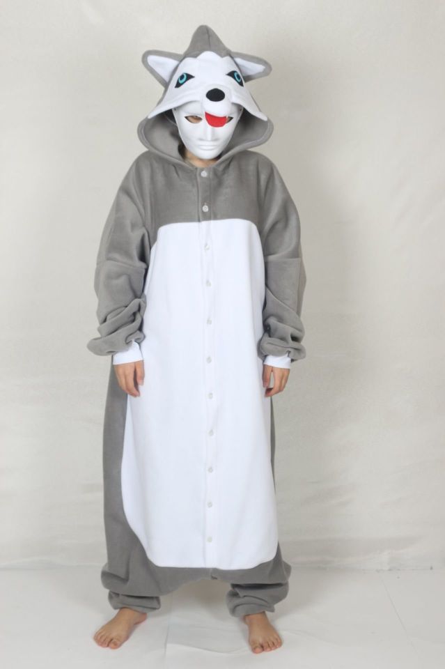 Yetişkin Kigurumi Sibirya Kurdu Kostümü