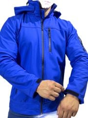 Toptan Saks Mavisi Softshell Mont - Polarlı İç Astar ile Çıkarılabilir Kapüşonlu