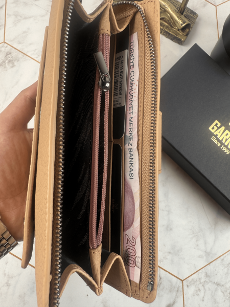 Garniy Telefon Bölmeli Tutamaçlı Büyük Bölmeli Bisküvi Renk Cüzdan