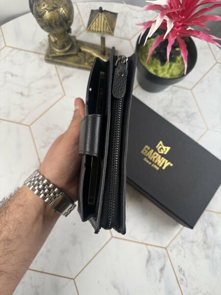 Garniy Telefon Bölmeli Tutamaçlı Büyük Bölmeli Siyah Cüzdan