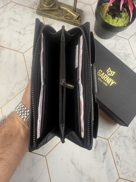 Garniy Telefon Bölmeli Tutamaçlı Büyük Bölmeli Siyah Cüzdan