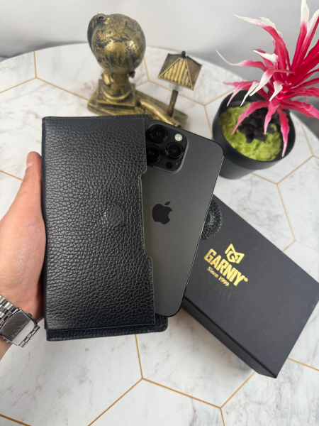 Garniy Telefon Bölmeli Tutamaçlı Büyük Bölmeli Siyah Cüzdan