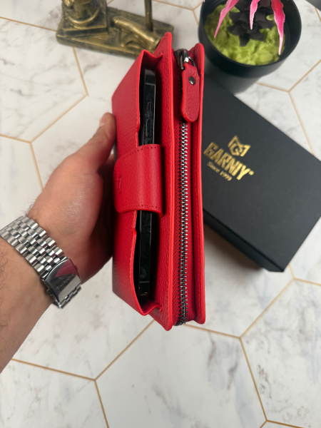 Garniy Telefon Bölmeli Tutamaçlı Büyük Bölmeli Kırmızı Cüzdan