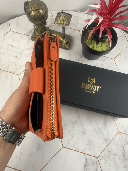 Garniy Telefon Bölmeli Tutamaçlı Büyük Bölmeli Turuncu Cüzdan