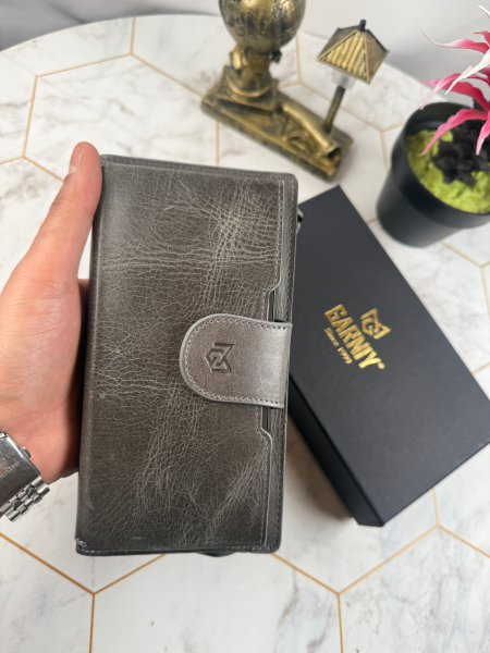 Garniy Telefon Bölmeli Tutamaçlı Büyük Bölmeli Gri Cüzdan