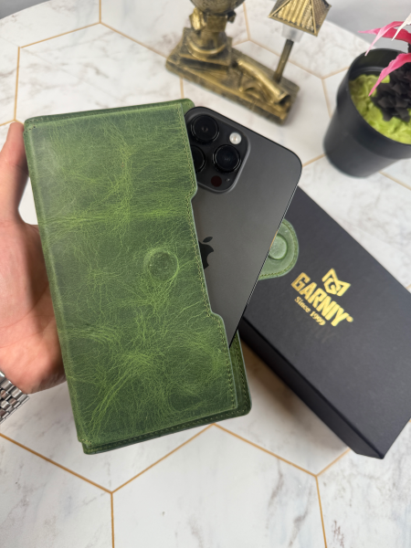 Garniy Telefon Bölmeli Tutamaçlı Büyük Bölmeli Yeşil Cüzdan
