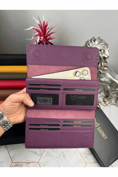 Hakiki Deri Telefon Bölmeli Cüzdan 38714 MOR