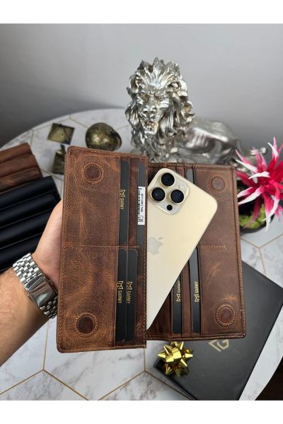 Hakiki Deri Telefon Bölmeli Cüzdan 38717 TABA (KAHVERENGİ)