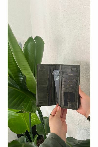 Hakiki Deri Telefon Bölmeli Unisex Cüzdan 38701 KOYU YEŞİL