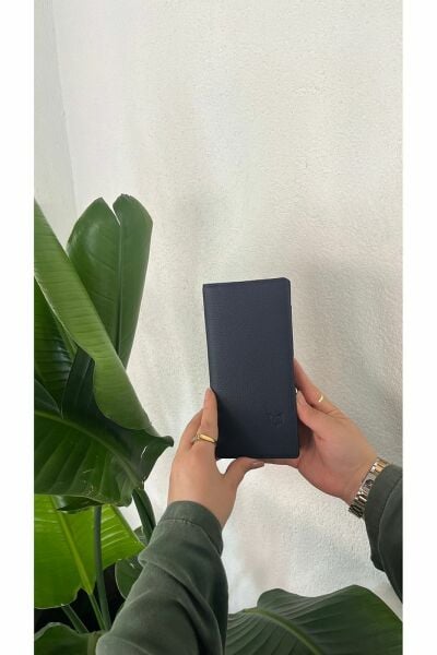 Hakiki Deri Telefon Bölmeli Unisex Cüzdan 38701 LACİVERT