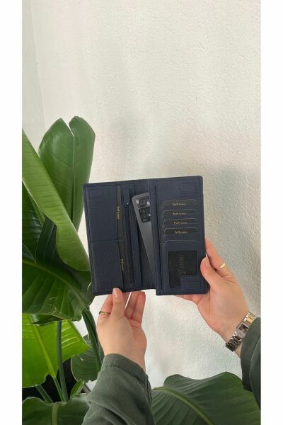 Hakiki Deri Telefon Bölmeli Unisex Cüzdan 38701 LACİVERT