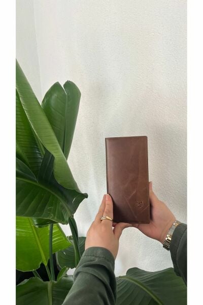 Hakiki Deri Telefon Bölmeli Unisex Cüzdan 38701 KAHVE