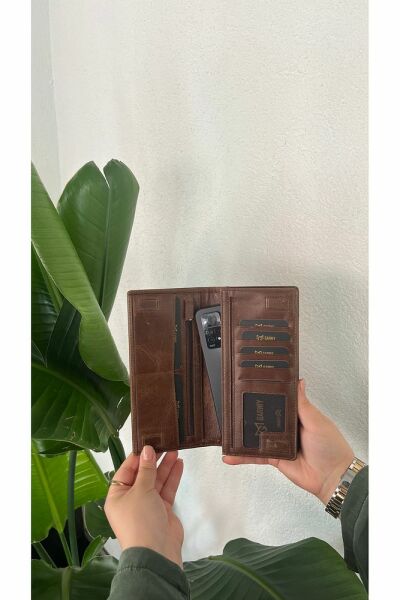 Hakiki Deri Telefon Bölmeli Unisex Cüzdan 38701 KAHVE