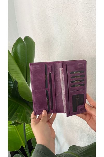 Hakiki Deri Telefon Bölmeli Unisex Cüzdan 38701 MOR