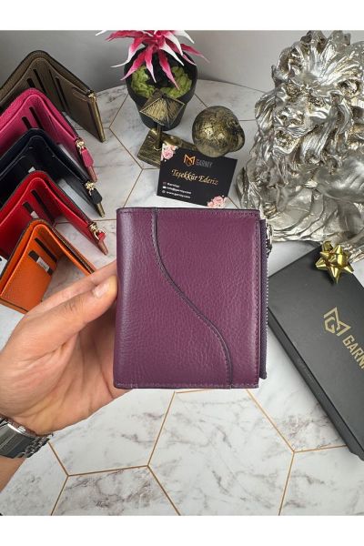 Hakiki Deri Fermuarlı Kartlık 3702 MOR