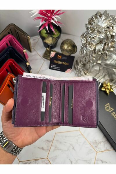 Hakiki Deri Fermuarlı Kartlık 3702 MOR