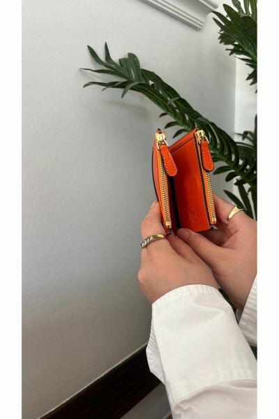 Hakiki Deri Fermuarlı Kartlık 3702 TURUNCU