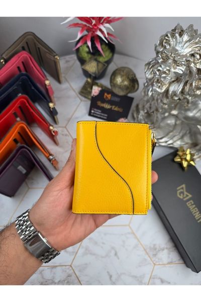 Hakiki Deri Fermuarlı Kartlık 3702 SARI