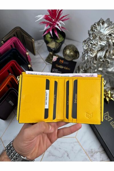 Hakiki Deri Fermuarlı Kartlık 3702 SARI
