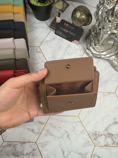 Bozuk Para Bölmeli Çıtçıtlı Şık Hakiki Deri Taba Kadın Cüzdan 38718
