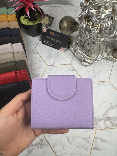 Bozuk Para Bölmeli Çıtçıtlı Şık Hakiki Deri Lila Kadın Cüzdan 38718