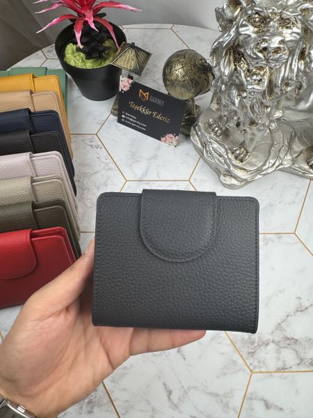 Bozuk Para Bölmeli Çıtçıtlı Şık Hakiki Deri Siyah Kadın Cüzdan 38718