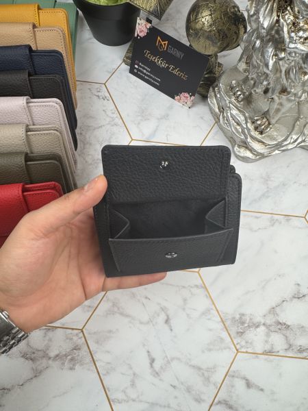 Bozuk Para Bölmeli Çıtçıtlı Şık Hakiki Deri Siyah Kadın Cüzdan 38718