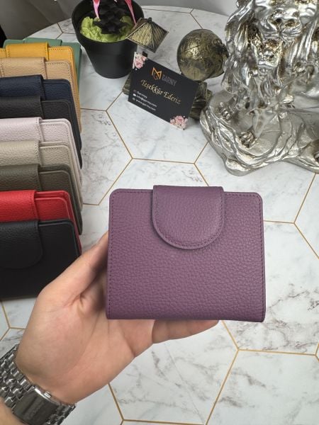 Bozuk Para Bölmeli Çıtçıtlı Şık Hakiki Deri Mor Kadın Cüzdan 38718