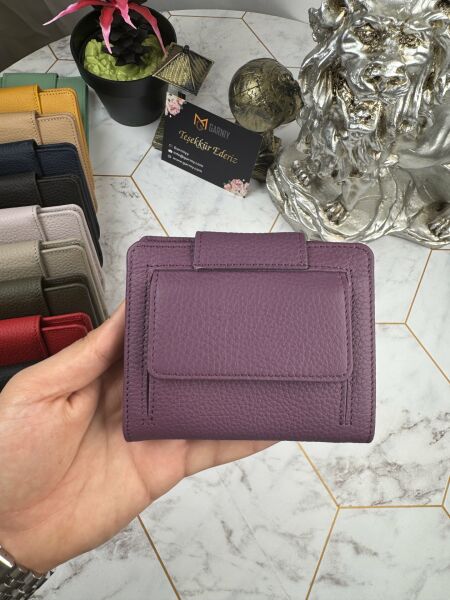 Bozuk Para Bölmeli Çıtçıtlı Şık Hakiki Deri Mor Kadın Cüzdan 38718