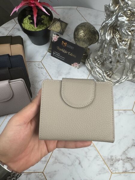 Bozuk Para Bölmeli Çıtçıtlı Şık Hakiki Deri Vizon Kadın Cüzdan 38718