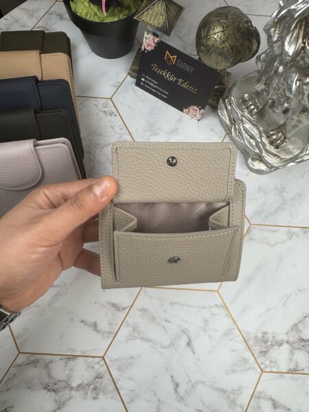 Bozuk Para Bölmeli Çıtçıtlı Şık Hakiki Deri Vizon Kadın Cüzdan 38718